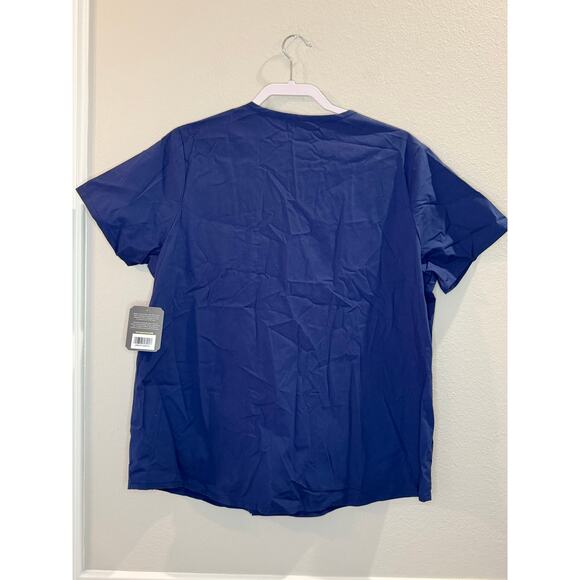 Jaanuu NWT Lace Up Blue V-Neck Scrub Top Sz XL Short Sleeve Two Pockets - Picture 2 of 7